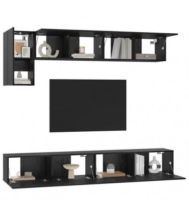 vidaXL TV Cabinet Set Wall-mounted 5 pcs Black Oak Engineered Wood