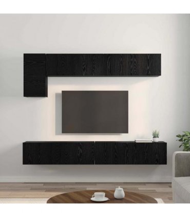 vidaXL TV Cabinet Set Wall-mounted 5 pcs Black Oak Engineered Wood