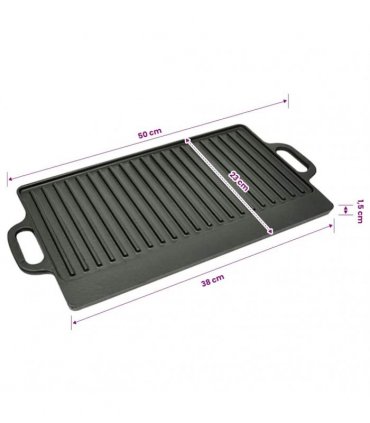 vidaXL Grill Platter Cast Iron Reversible 50x23 cm
