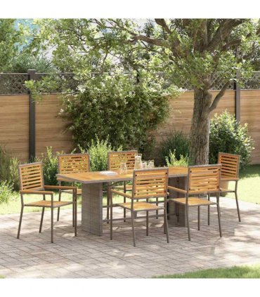 vidaXL Garden Dining Set 7 pcs Grey and Brown Poly Rattan