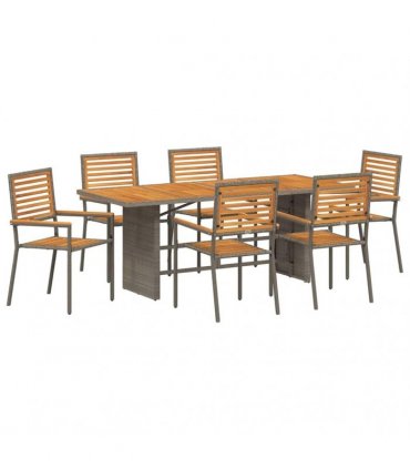 vidaXL Garden Dining Set 7 pcs Grey and Brown Poly Rattan