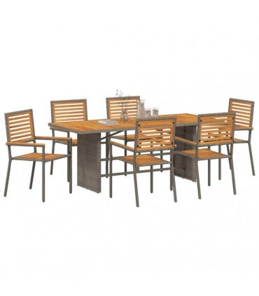 vidaXL Garden Dining Set 7 pcs Grey and Brown Poly Rattan