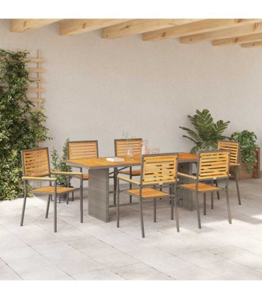 vidaXL Garden Dining Set 7 pcs Grey and Brown Poly Rattan