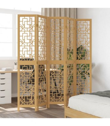 vidaXL Room Divider 5 Panels Brown Solid Wood Paulownia