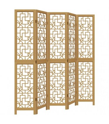 vidaXL Room Divider 5 Panels Brown Solid Wood Paulownia