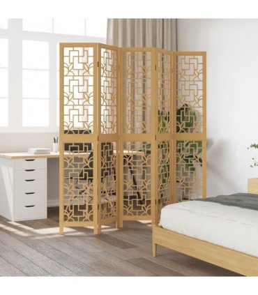 vidaXL Room Divider 5 Panels Brown Solid Wood Paulownia