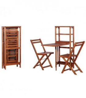 vidaXL Bistro Set | Natural wood | Solid acacia wood | 2-seater | Foldable