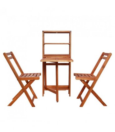 vidaXL Bistro Set | Natural wood | Solid acacia wood | 2-seater | Foldable