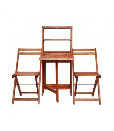 vidaXL Bistro Set | Natural wood | Solid acacia wood | 2-seater | Foldable