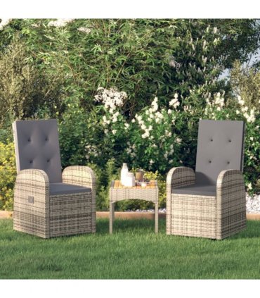 vidaXL Reclining Garden Chairs with Cushions 2 pcs Grey Poly Rattan