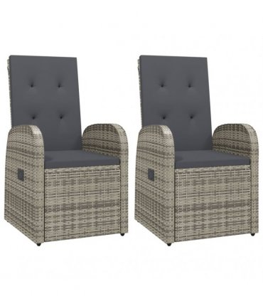vidaXL Reclining Garden Chairs with Cushions 2 pcs Grey Poly Rattan