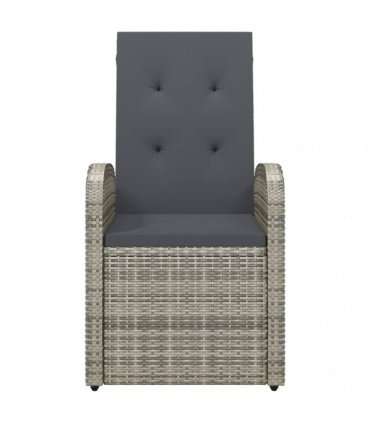 vidaXL Reclining Garden Chairs with Cushions 2 pcs Grey Poly Rattan
