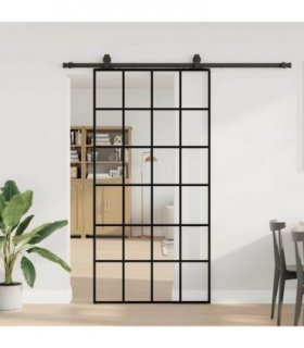 vidaXL Sliding Door with Hardware Set Black 102x205 cm ESG Glass