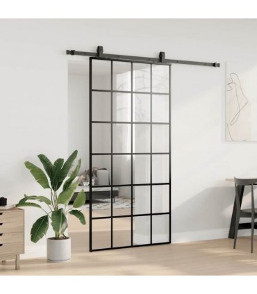 vidaXL Sliding Door with Hardware Set Black 102x205 cm ESG Glass
