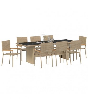 vidaXL Garden Dining Set 9 pcs Beige Poly Rattan