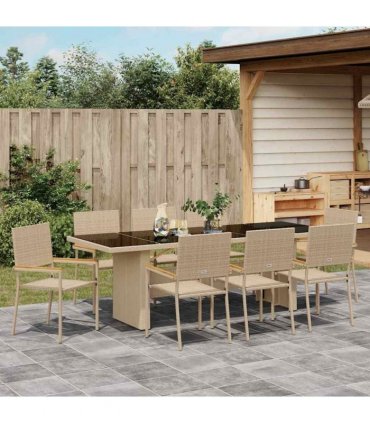 vidaXL Garden Dining Set 9 pcs Beige Poly Rattan
