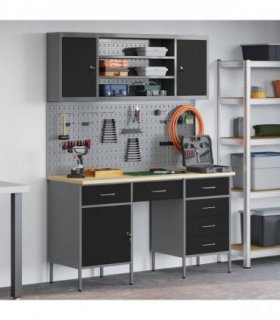 vidaXL Work Cabinet with Drawer 8 pcs Black Engineered Wood and Steel