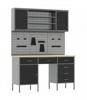 vidaXL Work Cabinet with Drawer 8 pcs Black Engineered Wood and Steel