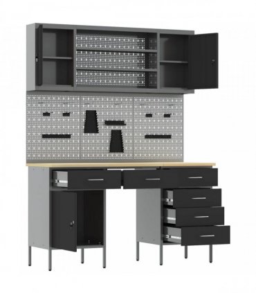 vidaXL Work Cabinet with Drawer 8 pcs Black Engineered Wood and Steel