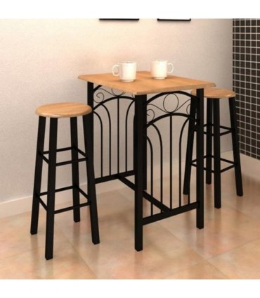 vidaXL Bar Table and Stool Set 3 Pieces Wood and Steel