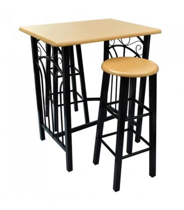 vidaXL Bar Table and Stool Set 3 Pieces Wood and Steel