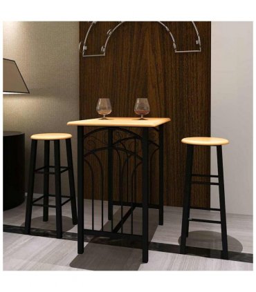 vidaXL Bar Table and Stool Set 3 Pieces Wood and Steel