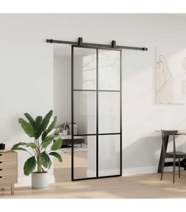 vidaXL Sliding Door with Hardware Set Black 90x205 cm ESG Glass