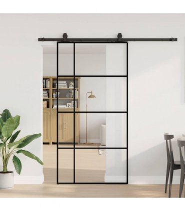 vidaXL Sliding Door with Hardware Set Black 102.5x205 cm ESG Glass