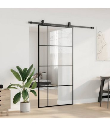 vidaXL Sliding Door with Hardware Set Black 102.5x205 cm ESG Glass