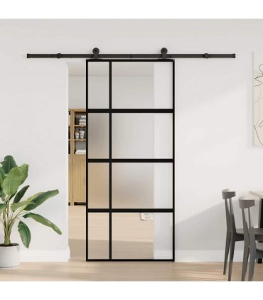vidaXL Sliding Door with Hardware Set 90x205 cm Tempered Glass and Aluminium
