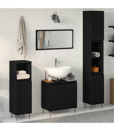 vidaXL Bathroom Furniture Set 3 pcs Black Oak 30 x 30 x 190 cm