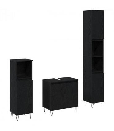 vidaXL Bathroom Furniture Set 3 pcs Black Oak 30 x 30 x 190 cm
