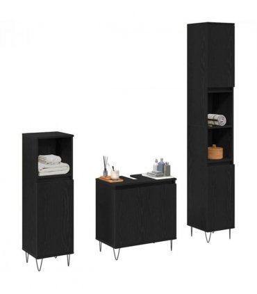 vidaXL Bathroom Furniture Set 3 pcs Black Oak 30 x 30 x 190 cm