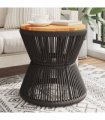 vidaXL Coffee Table with Wire Base Black Ø 45x44 cm Solid Wood Acacia