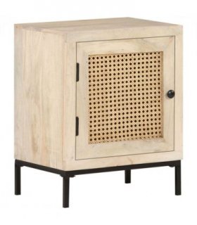 vidaXL Bedside Cabinet 40x30x50 cm Solid Mango Wood and Natural Cane