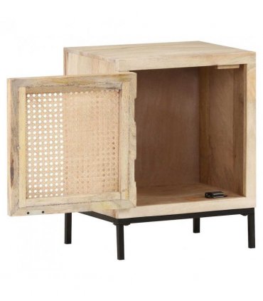 vidaXL Bedside Cabinet 40x30x50 cm Solid Mango Wood and Natural Cane