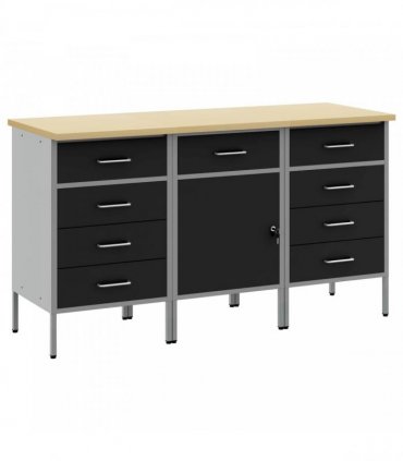vidaXL Work Cabinet with Drawer 3 pcs Black and Grey 150 x 55 x 85 cm