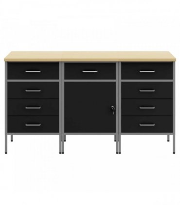 vidaXL Work Cabinet with Drawer 3 pcs Black and Grey 150 x 55 x 85 cm