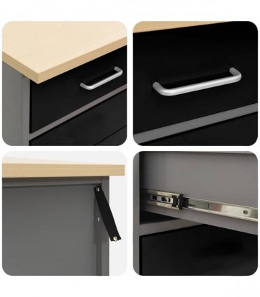 vidaXL Work Cabinet with Drawer 3 pcs Black and Grey 150 x 55 x 85 cm