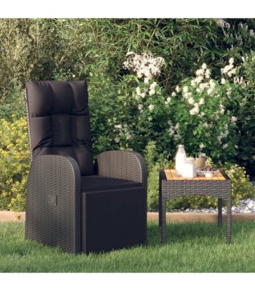 vidaXL Reclining Garden Chair with Cushions Black Poly Rattan