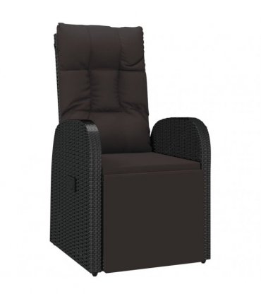 vidaXL Reclining Garden Chair with Cushions Black Poly Rattan