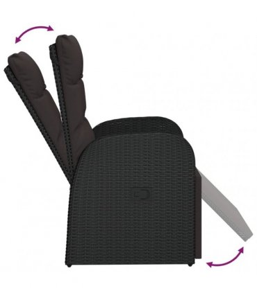 vidaXL Reclining Garden Chair with Cushions Black Poly Rattan