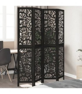 vidaXL Room Divider 4 Panels Black Solid Wood Paulownia