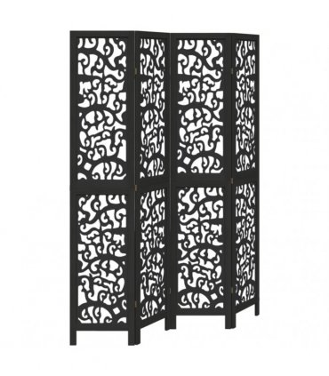 vidaXL Room Divider 4 Panels Black Solid Wood Paulownia