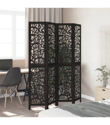 vidaXL Room Divider 4 Panels Black Solid Wood Paulownia