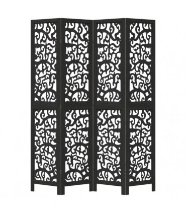 vidaXL Room Divider 4 Panels Black Solid Wood Paulownia