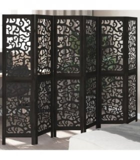vidaXL Room Divider 6 Panels Black Solid Wood Paulownia