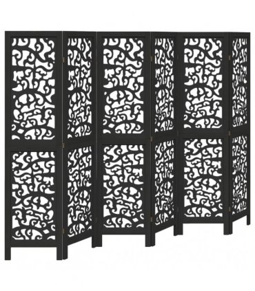 vidaXL Room Divider 6 Panels Black Solid Wood Paulownia