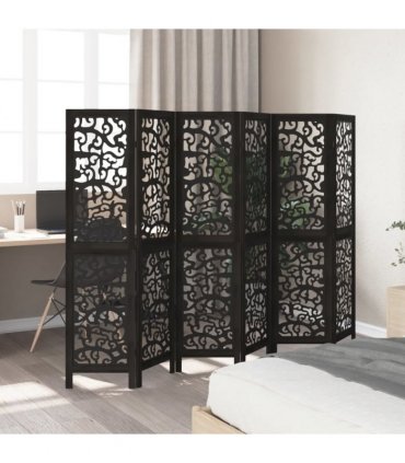 vidaXL Room Divider 6 Panels Black Solid Wood Paulownia