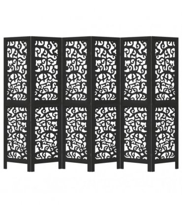 vidaXL Room Divider 6 Panels Black Solid Wood Paulownia